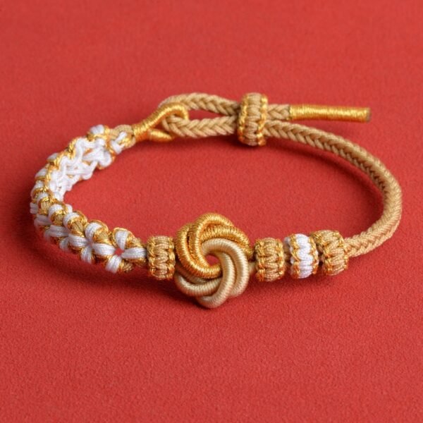 Mandala Peach Blossom Knot Bracelet – Khaki & Gold
