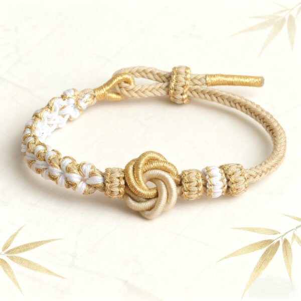 Mandala Peach Blossom Knot Bracelet – Khaki & Gold