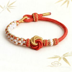 ❤️Mandala Peach Blossom Knot Bracelet – Handmade Red & Gold