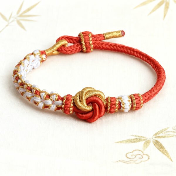 曼陀罗1。1 ❤️Mandala Peach Blossom Knot Bracelet – Handmade Red & Gold