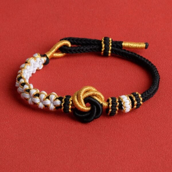 Mandala Peach Blossom Knot Bracelet – Black, Gold & White