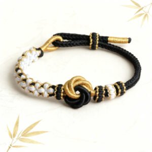 曼陀罗2。1 Mandala Peach Blossom Knot Bracelet – Black, Gold & White