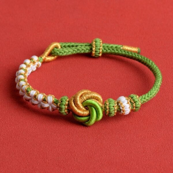 Mandala Peach Blossom Knot Bracelet – Green, White & Gold