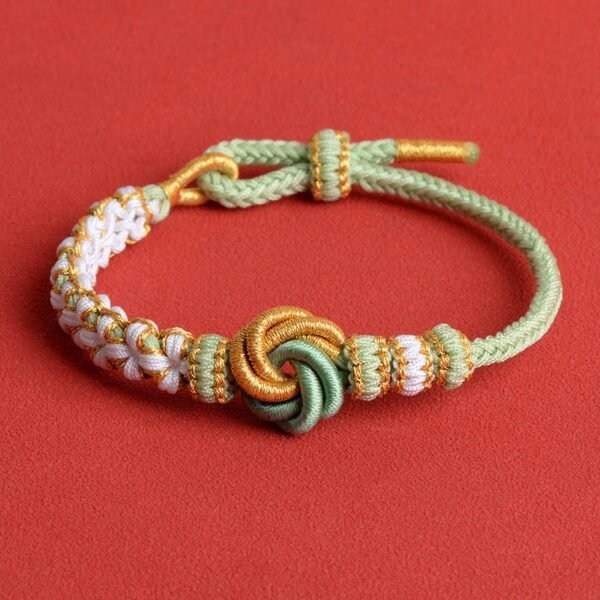Mandala Peach Blossom Knot Bracelet – Sage Green Edition