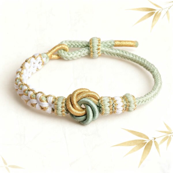 Mandala Peach Blossom Knot Bracelet – Sage Green Edition