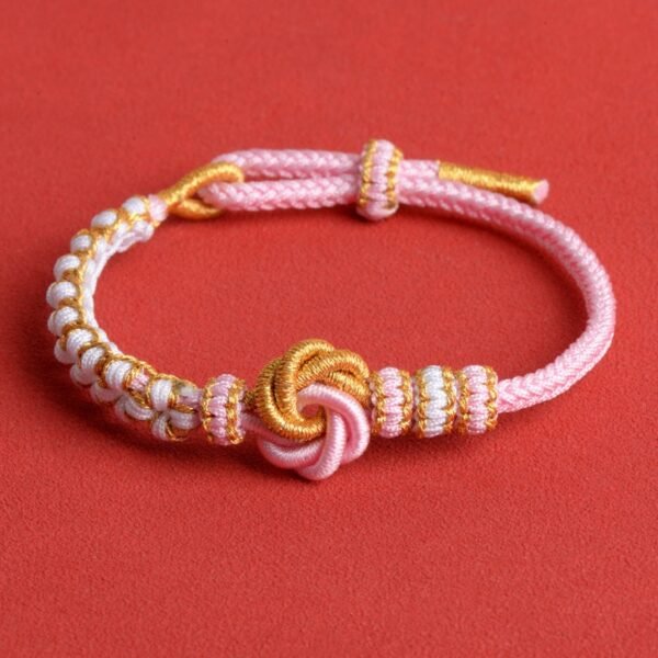 Mandala Peach Blossom Knot Bracelet – Light Pink & Gold