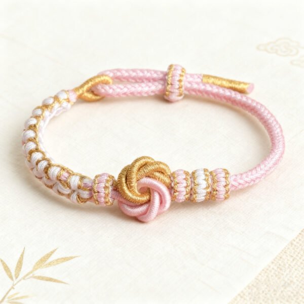 Mandala Peach Blossom Knot Bracelet – Light Pink & Gold