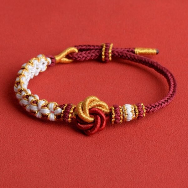 Mandala Peach Blossom Knot Bracelet – Maroon Red & Gold
