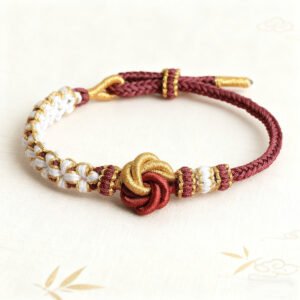 Mandala Peach Blossom Knot Bracelet – Maroon Red & Gold