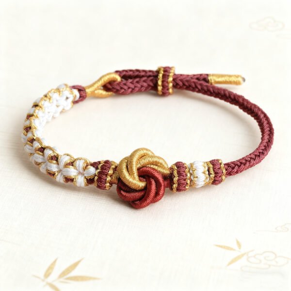Mandala Peach Blossom Knot Bracelet – Maroon Red & Gold