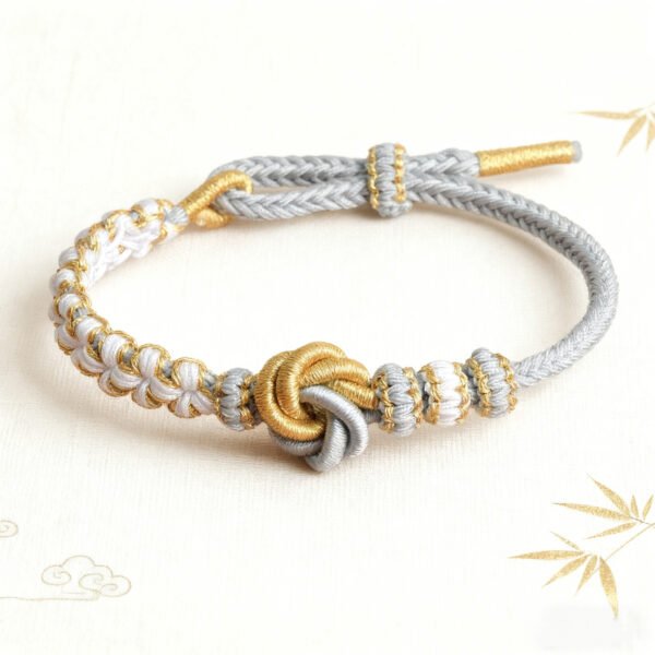 Mandala Peach Blossom Knot Bracelet – Silver Grey & Gold