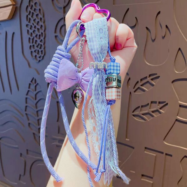 流紫包包挂链1 💜Purple Charm Paracord Keychain – Handmade Fashion Bag Accessory✨