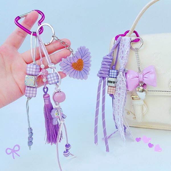 流紫包包挂链4 💜Purple Charm Paracord Keychain – Handmade Fashion Bag Accessory✨