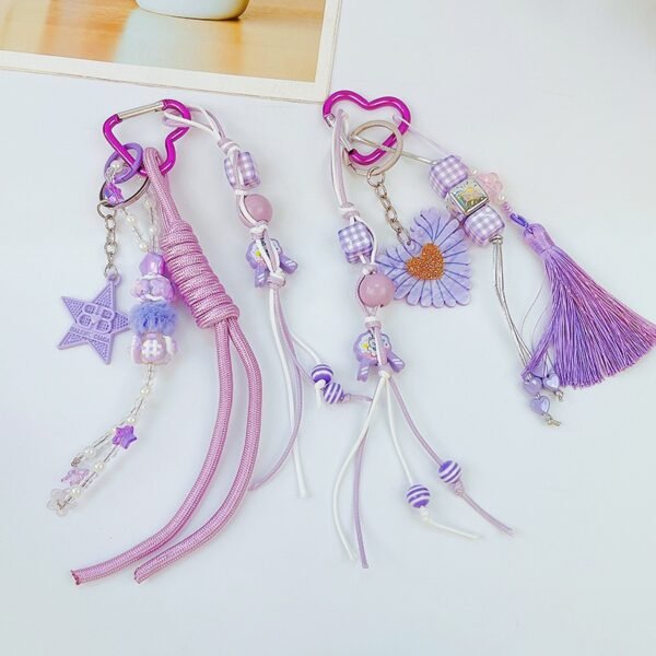 流紫包包挂链5 💜Purple Charm Paracord Keychain – Handmade Fashion Bag Accessory✨